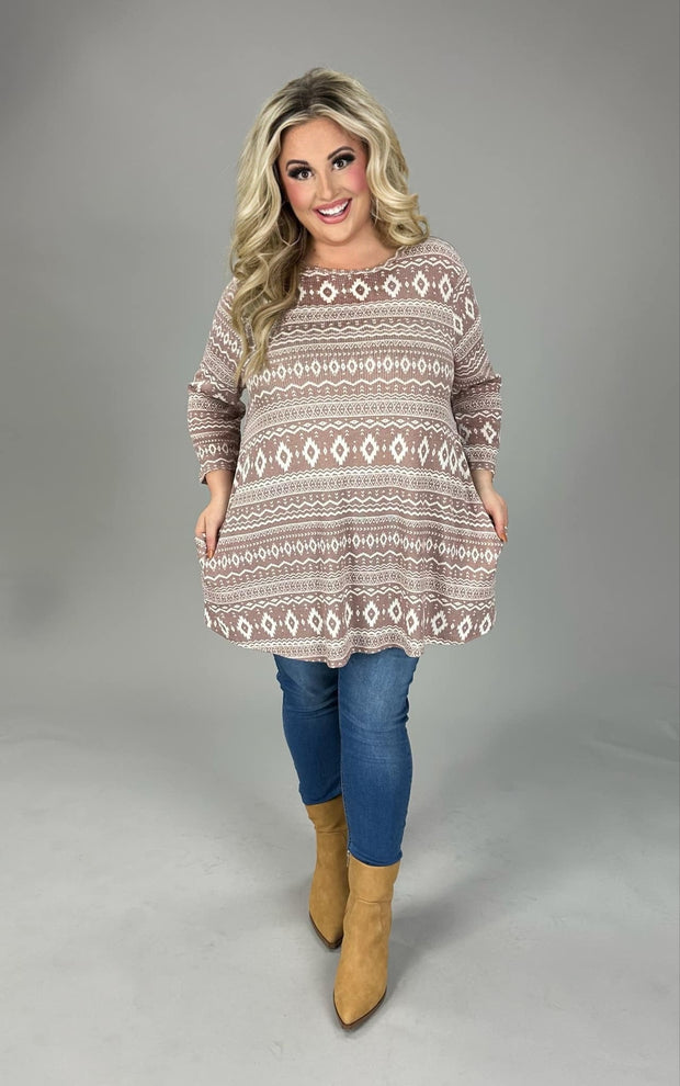 SALE!!  18 PQ {No Nonsense} Mauve Mixed Print 3/4 Sleeve Top PLUS SIZE XL 2X 3X