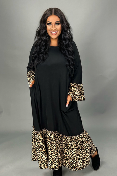 SALE!! LD-B {Holding My Own} Black Leopard Print Maxi  Dress PLUS SIZE XL 2X 3X