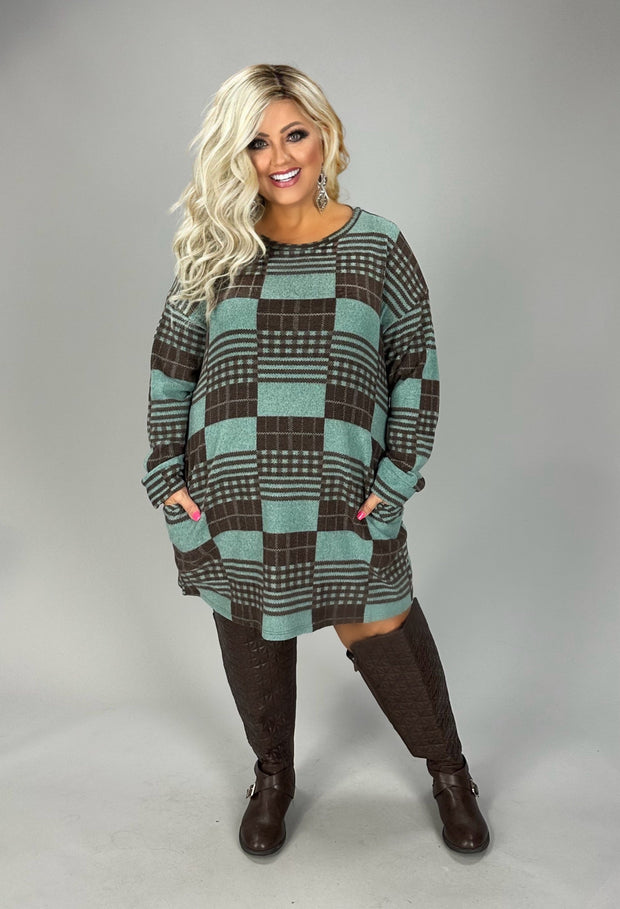 41 PLS {Love At First Sight}  MInt/Brown Checkered Dress PLUS SIZE XL 2X 3X