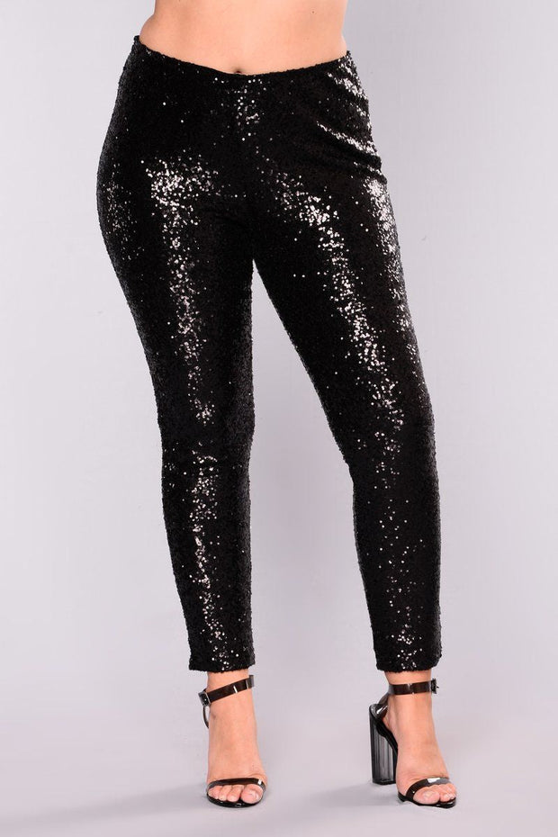 SALE!! BT-V Black Jewel Sequin Pants With Elastic Waistband