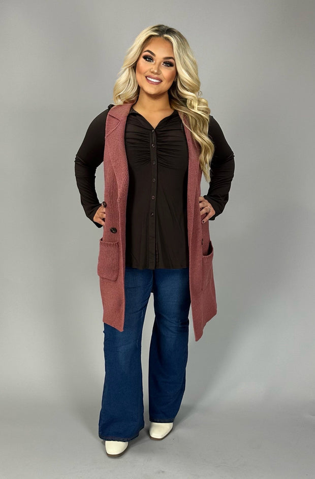 SALE!  64 OT-C [Be Cool} Mauve Vest W/Collar and Front Pockets PLUS SIZE XL 1X 2X