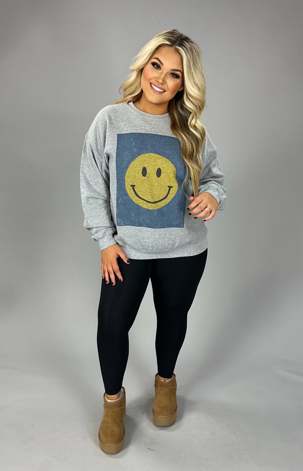 SALE!!  39 GT  {Smile Away} Grey Smiley In Blue Graphic Sweatshirt PLUS SIZE 1X 2X 3X