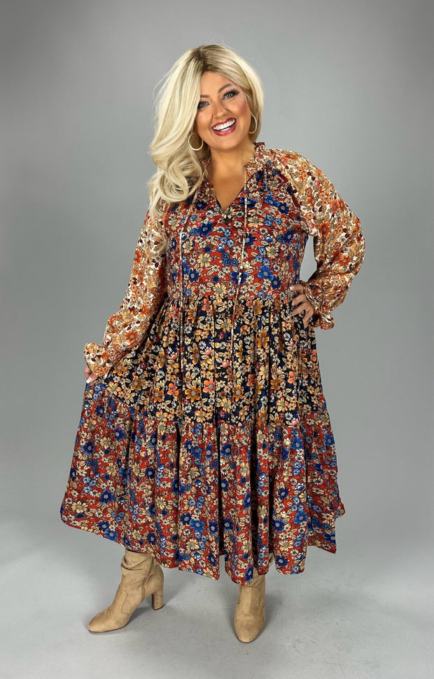 LD-S  {Another Chance To Shine} Umgee Brick Metallic Floral Dress PLUS SIZE XL 1X 2X