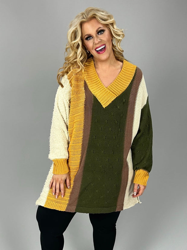 1-59 CP-A [Worth The Fall]  Olive/Mustard Sweater PLUS SIZE XL1X 2X