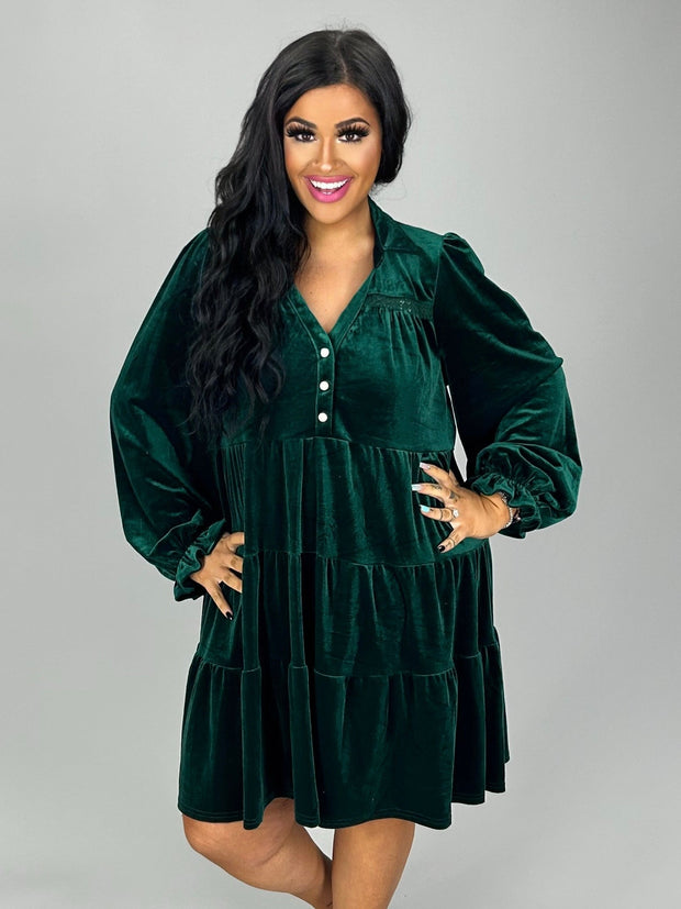 14 SLS-G {Forever Love} Umgee Evergreen Velvet Tiered Dress  PLUS SIZE XL 1X 2X