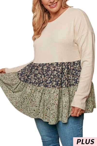 19 CP {Unbreak My Heart} Ivory/Navy Floral Tiered Top PLUS SIZE  1X 2X 3X