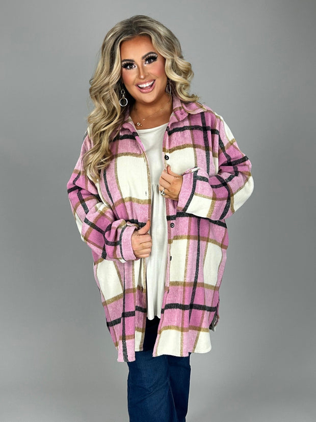 19 OT-A {Time Is Precious} Pink  Plaid Button Up Shacket