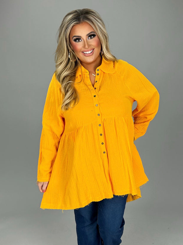 20 SLS {Fun And Done} Yellow Gold Peplum Top  PLUS SIZE 1X 2X 3X