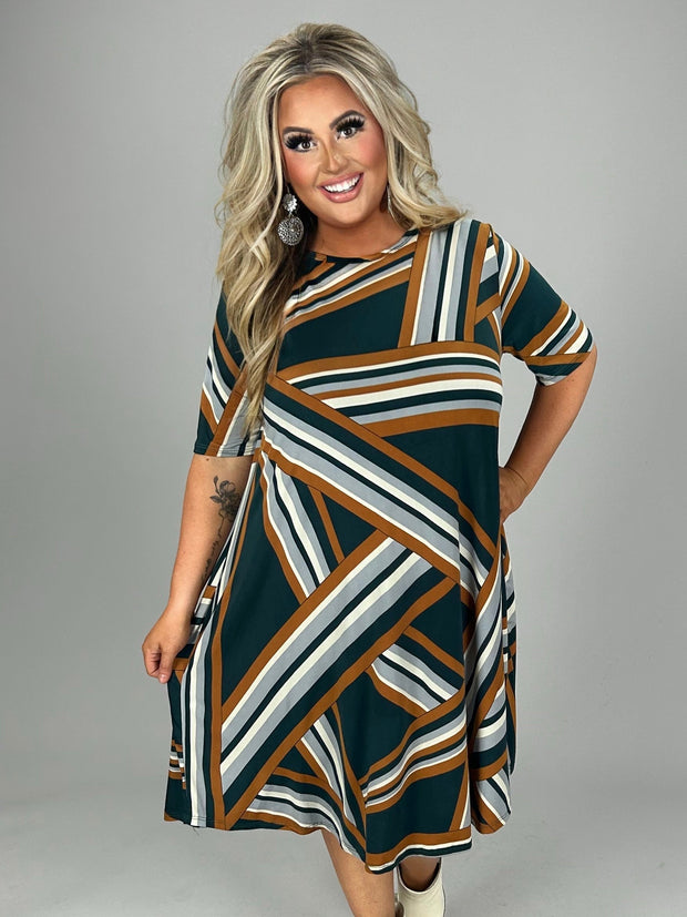 24 PSS {Heart Of Gold} Hunter Green Geo Print Dress PLUS SIZE  1X 2X 3X