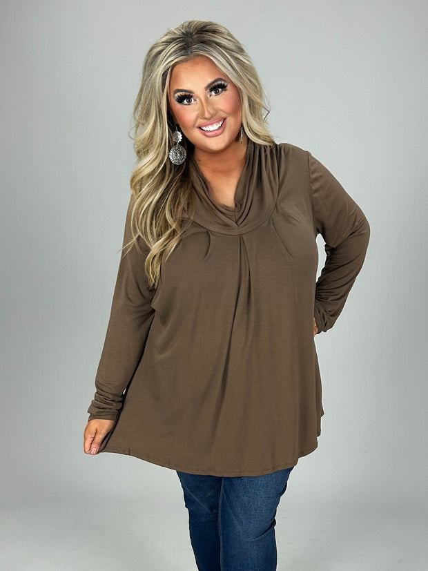 25 SLS  {Sweet As You} Brown Pleated Top w/Free Collar  PLUS SIZE XL 2X 3X