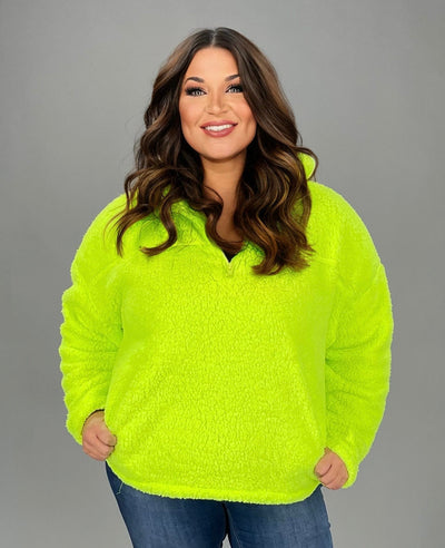 31 SLS-A {For The Moment} Neon  Lime Fleece Pullover PLUS SIZE 1X 2X 3X