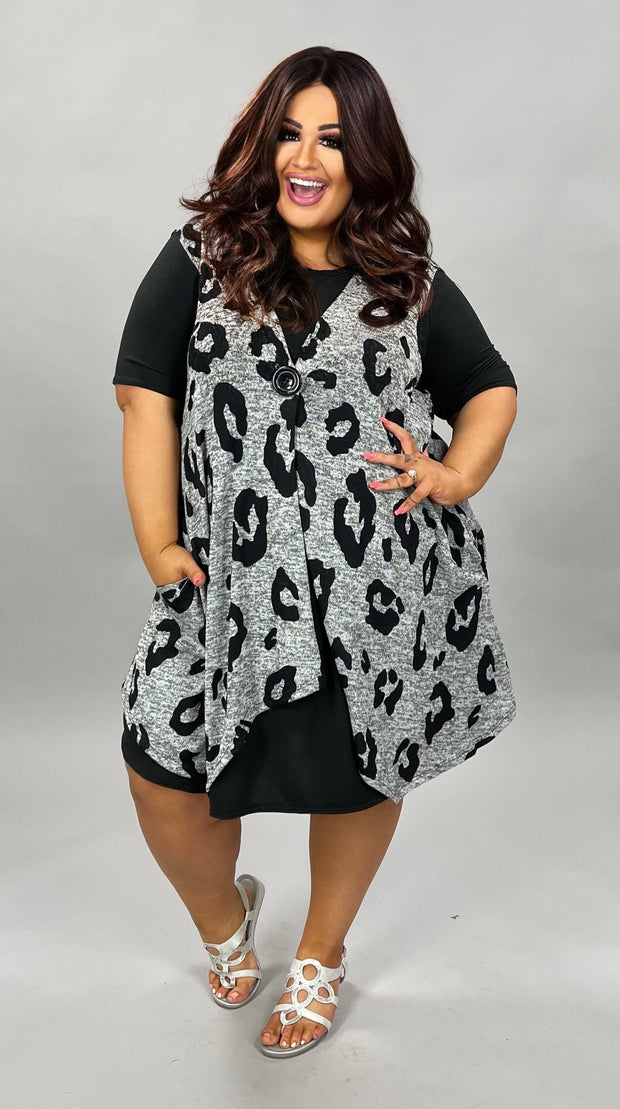 32 OT-B {Vested In You} Grey  Animal Print Vest  PLUS SIZE 1X 2X 3X 4X 5X 6X