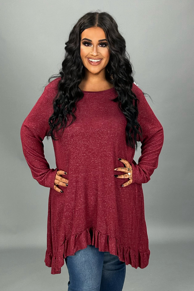 36 SLS {Pair With A Smile} Burgundy Hi/Low Tunic  PLUS SIZE 1X 2X 3X