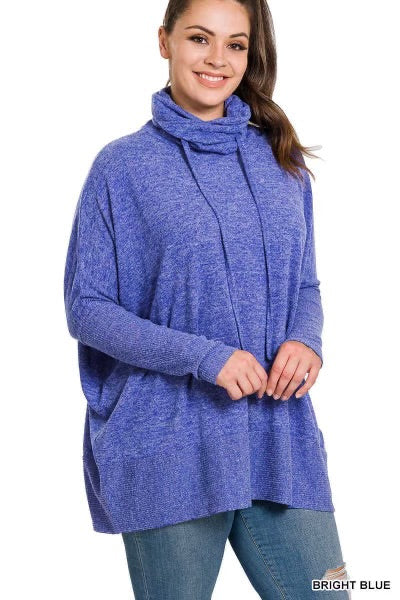 38 SLS-D {Sweet Advice} Bright Blue Cowl Neck Top PLUS SIZE 1X 2X 3X