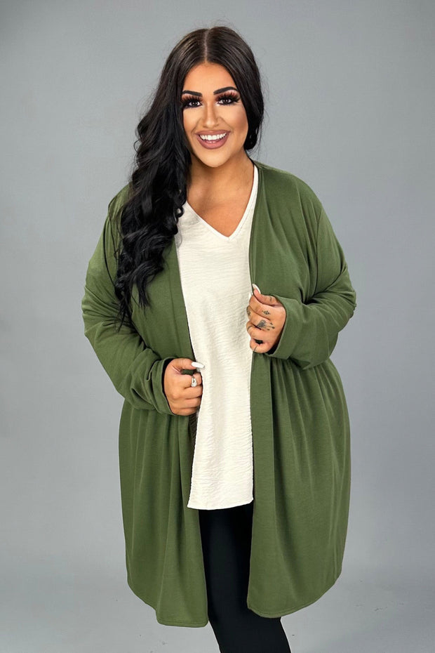 98 OT {Prepared For Anything} Olive Long Sleeve Cardigan  PLUS SIZE 1X 2X 3X