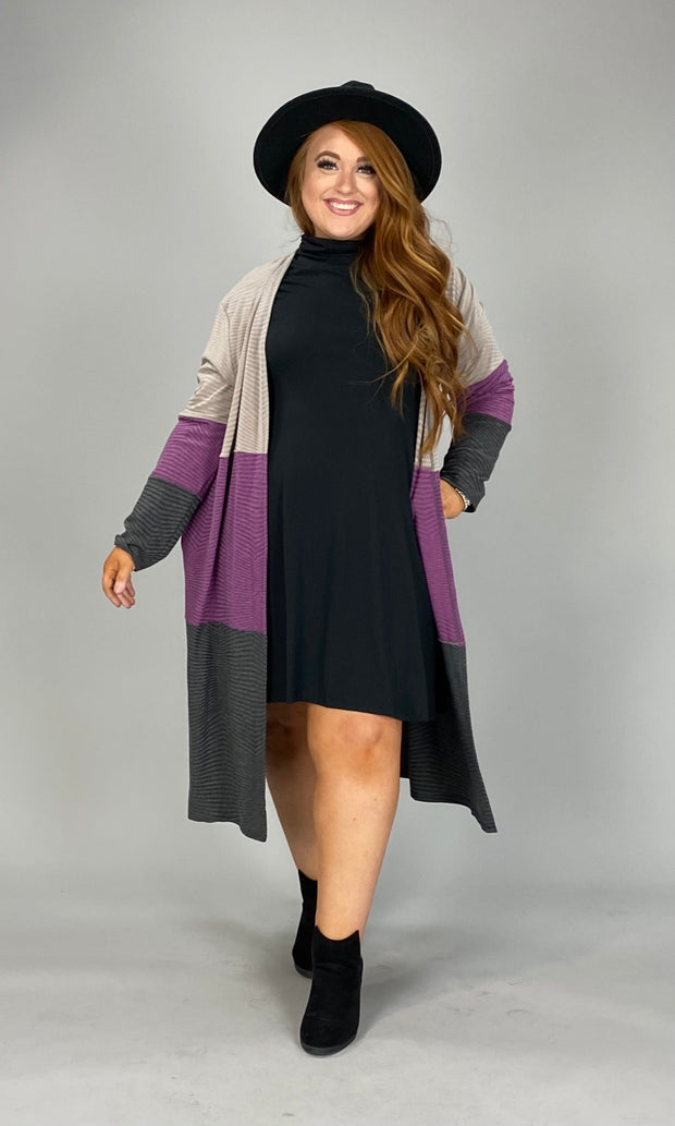 36 OT-F {Wave Effect} Purple Stripe  Long Cardigan PLUS SIZE 1X 2X 3X