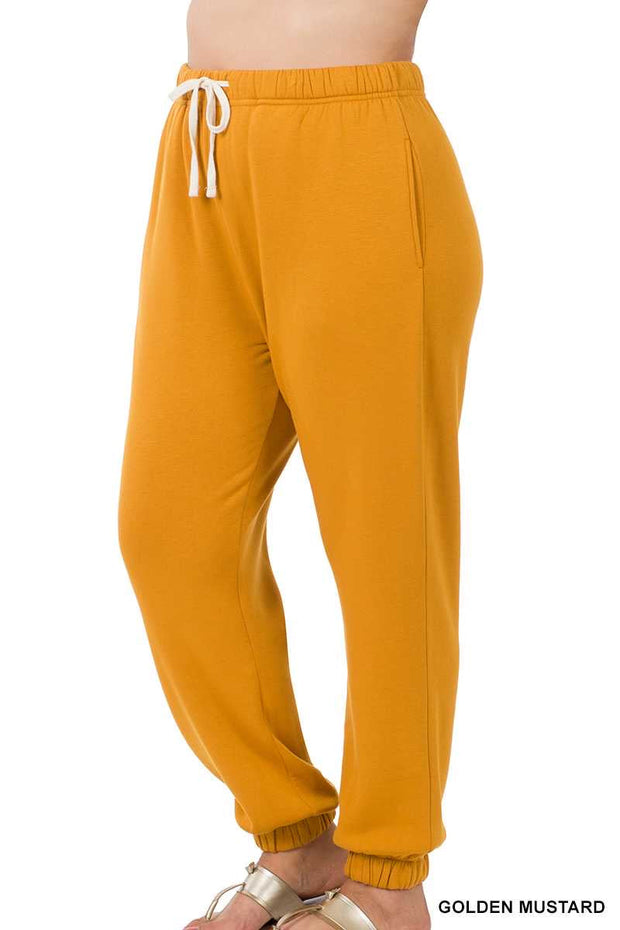 LEG-33   {Simply Cozy} Golden Mustard Fleece Lined Jogging Pants PLUS SIZE 1X 2X 3X