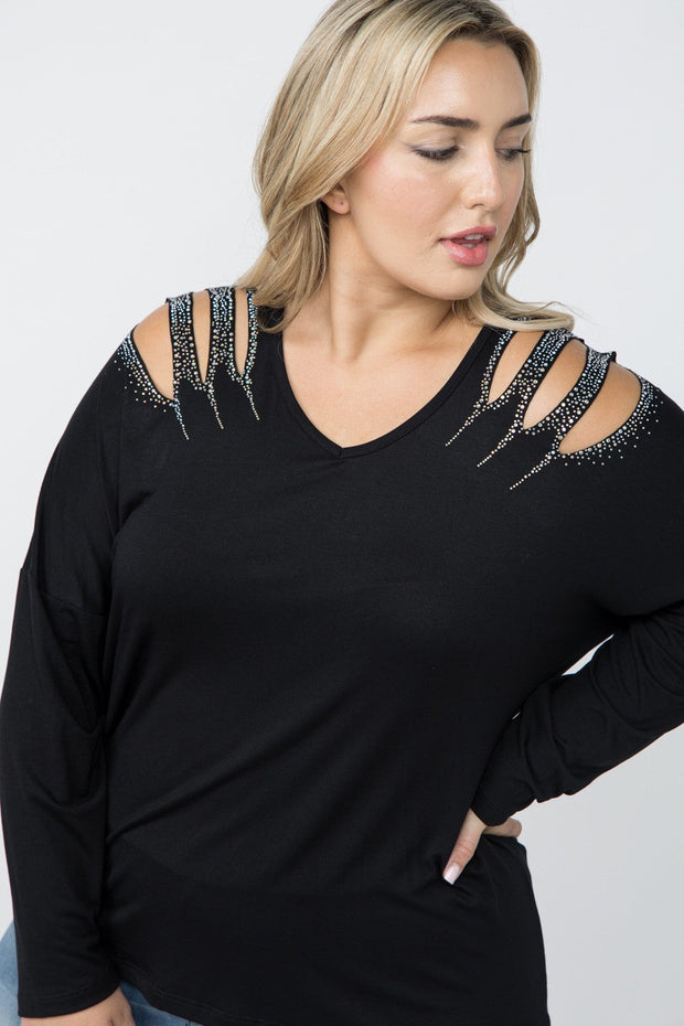 SALE!!  25 SD {Black & Bling} VOCAL Black Top w/Rhinestone Cut Outs PLUS SIZE XL 2X 3X