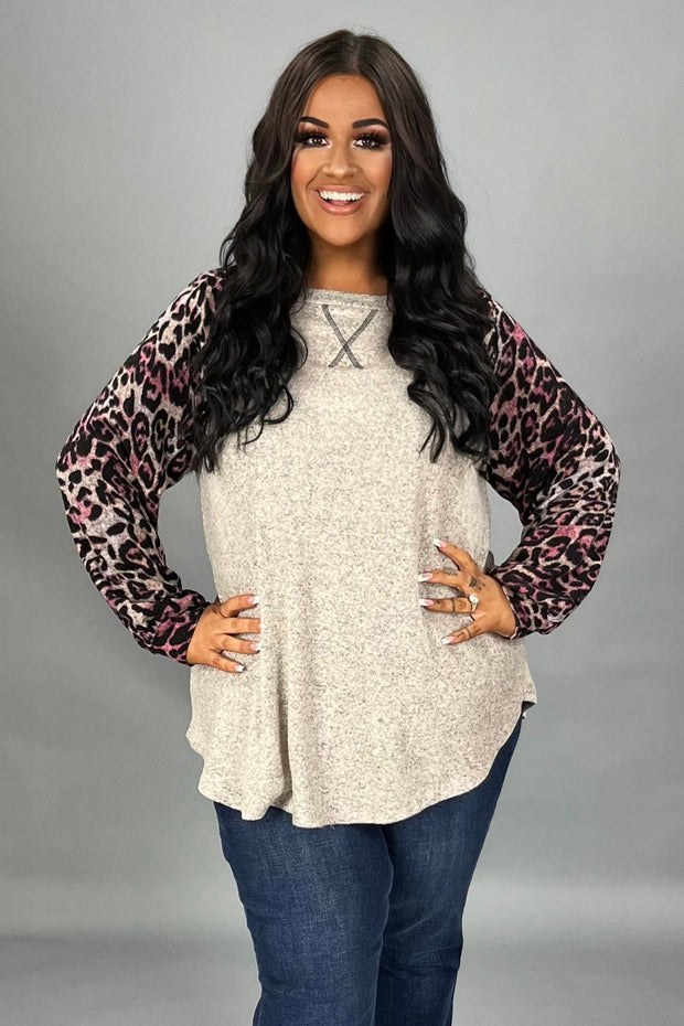 SALE!  28 CP {Feminine Wild} Mocha/Pink Leopard Print Top PLUS SIZE XL 2X 3X