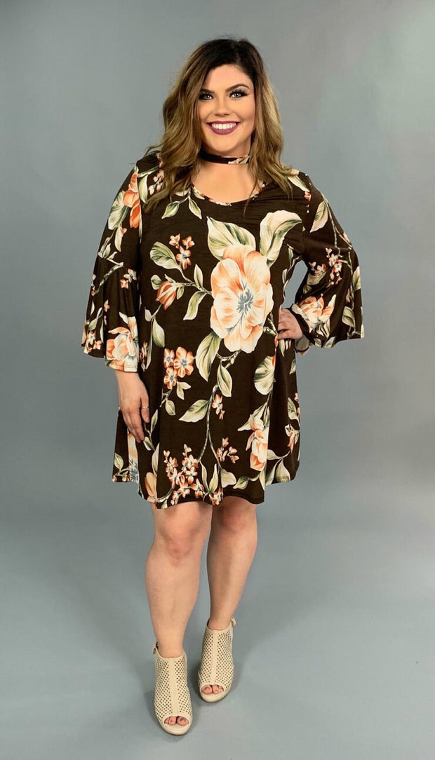 PQ-Q {Trust Yourself} Brown Floral Mock Neck Dress