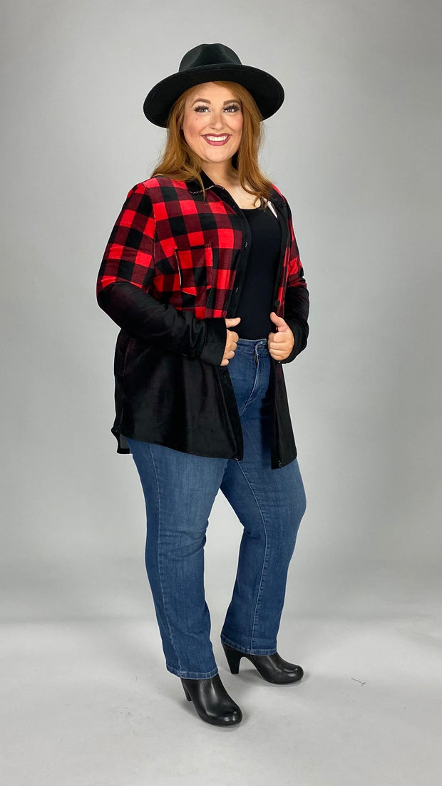 63 PLS-I {The Plaid Speaks} Red/Black Plaid Button Top SALE!!! PLUS SIZE 1X 2X 3X  Shacket