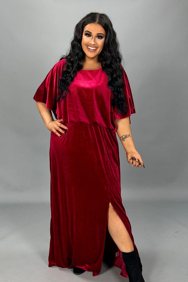 LD-M {Searching For The Party}  Red Velvet Maxi Dress PLUS SIZE 1X 2X 3X