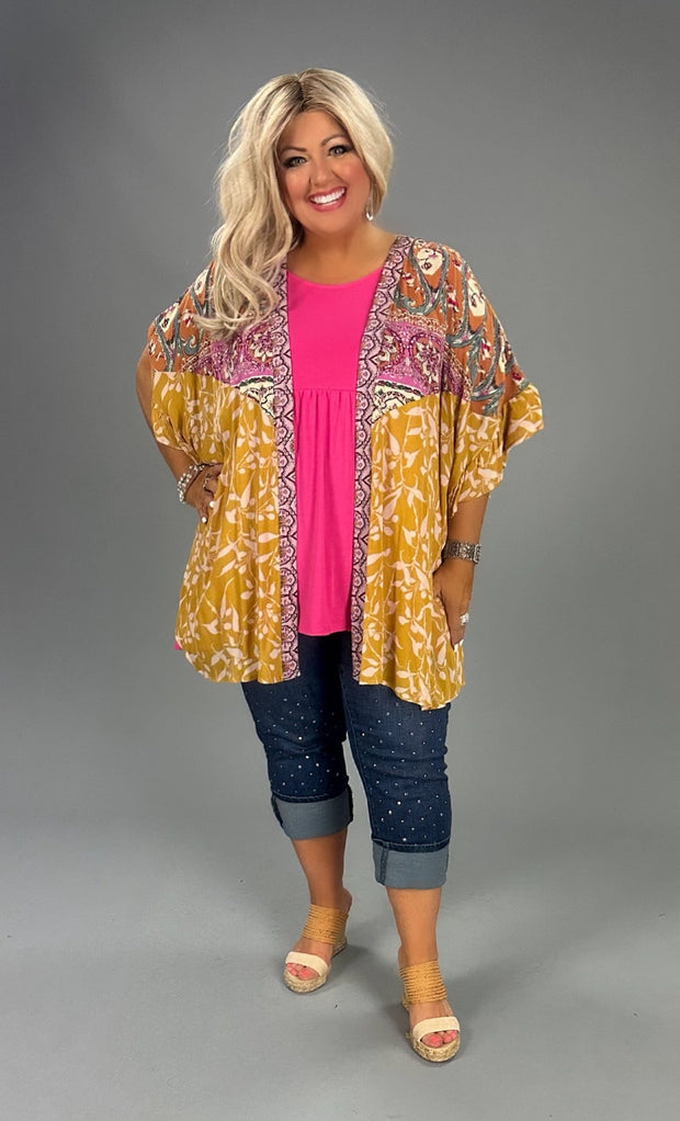 SALE!!   13 OT-M {Sandy Memories} Umgee Gold Print Kimono PLUS SIZE XL/1X