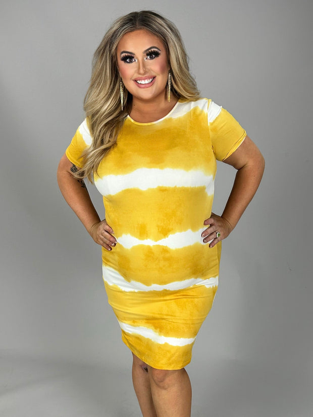 SALE!!  52 PSS-Y {Truth Be Told} Mustard Tie Dye Stripe Dress PLUS SIZE 1X 2X 3X