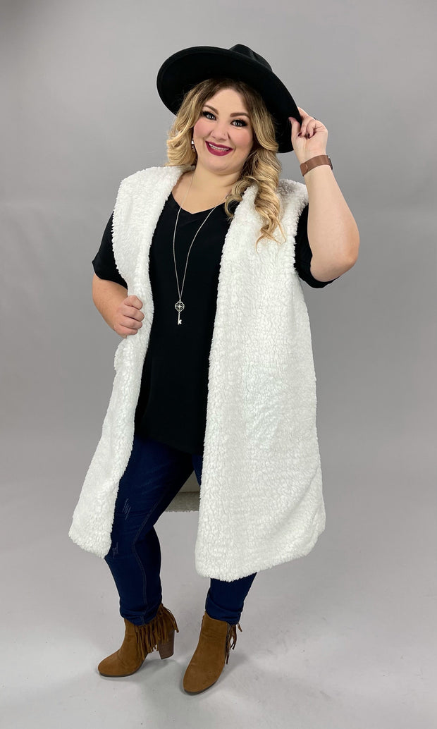 SALE!  59 OT-C {A Step Above} White Sherpa Long Vest PLUS SIZE 1X 2X 3X