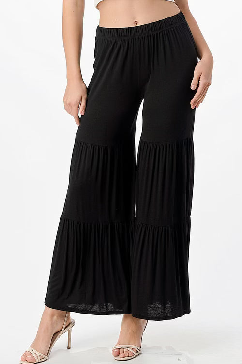 SALE!! BT-P {New Routine}  Black Tiered Wide Leg Pants  PLUS SIZE 1X 2X 3X