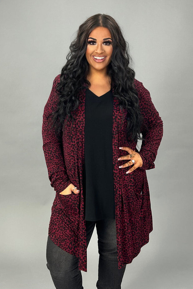 SALE!! 26 OT-E {Cozy Morning} Dark Burgundy Animal Print Cardigan PLUS SIZE 1X 2X 3X