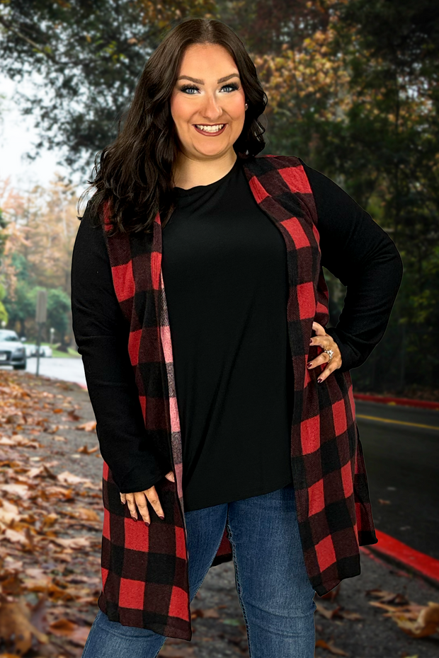 78  OT-Q {Warm Me Up} Red/Black Plaid Duster PLUS SIZE 1X 2X 3X