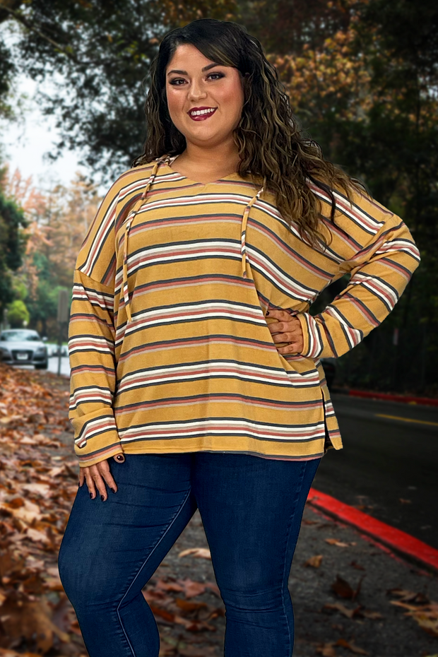 SALE!! 14 HD-R  {Campfire Queen} Mustard Multi Striped Hoodie PLUS SIZE 1X 2X 3X