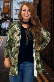 SALE!! 21 OT-X {Hide From Me} Olive Moss Camo Print Cardigan PLUS SIZE XL 2X 3X