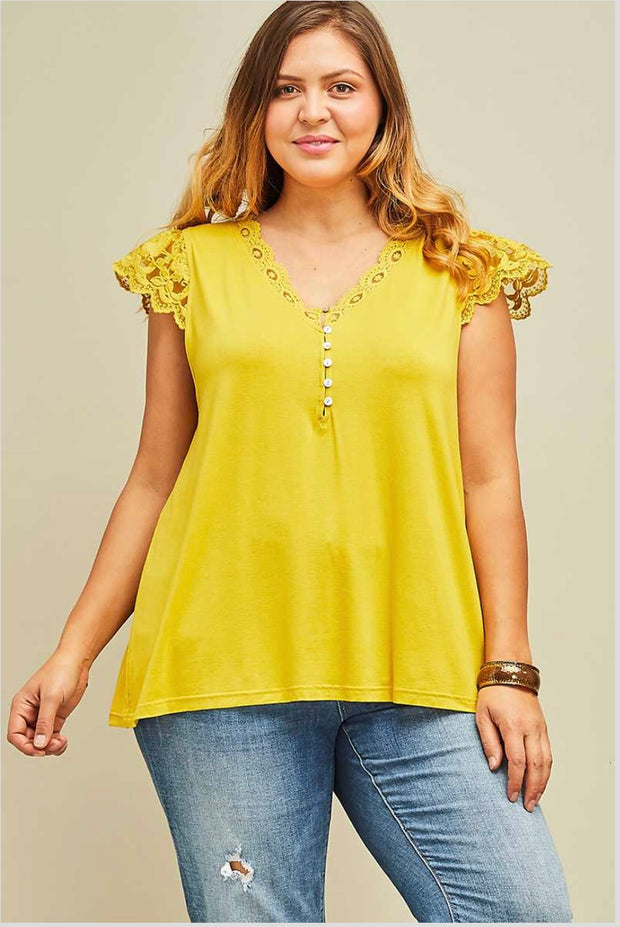 SALE!! SSS-H {Simple Pleasures}  Mustard Top Crochet Lace Detail