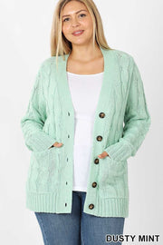 SALE!! 41 OT-X [Sweet Pistachio Cream} Mint Ribbed Cardigan w/front pockets PLUS SIZE 1X 2X 3X