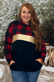 SALE! 21 HD-G {Meet You There} Red Black Plaid Contrast Hoodie PLUS SIZE XL 2X 3X