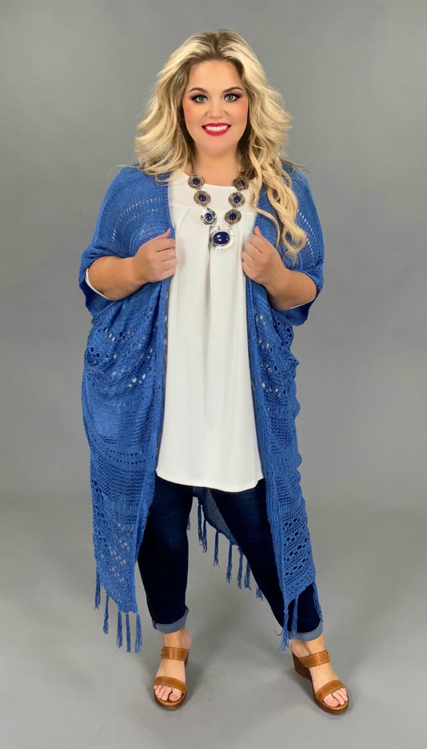 SALE!!  OT-B {Carolina Blue} Cardigan With Fringe Detail & Back Lace Insert PLUS SIZE 1X 2X 3X