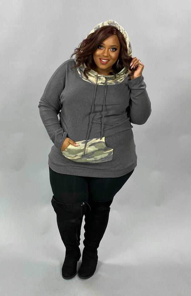 SALE! 23 HD-G {Catch Some Love}  Grey Camo Contrast Hoodie PLUS SIZE XL 2X 3X