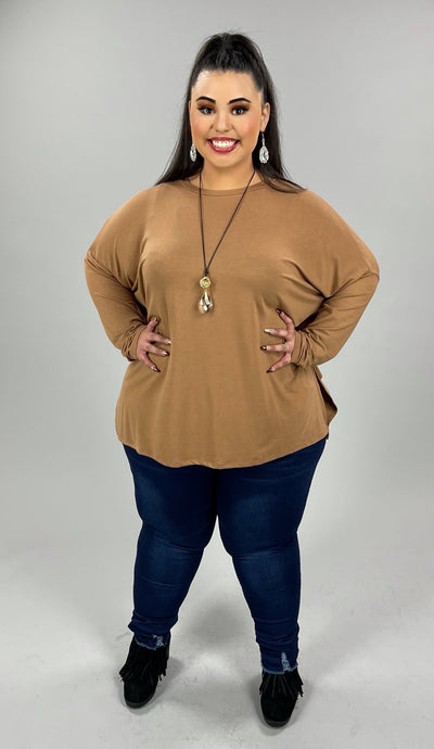 35 SLS-H {Hold Me Near} Deep Camel Long Sleeve Top PLUS SIZE 1X 2X 3X