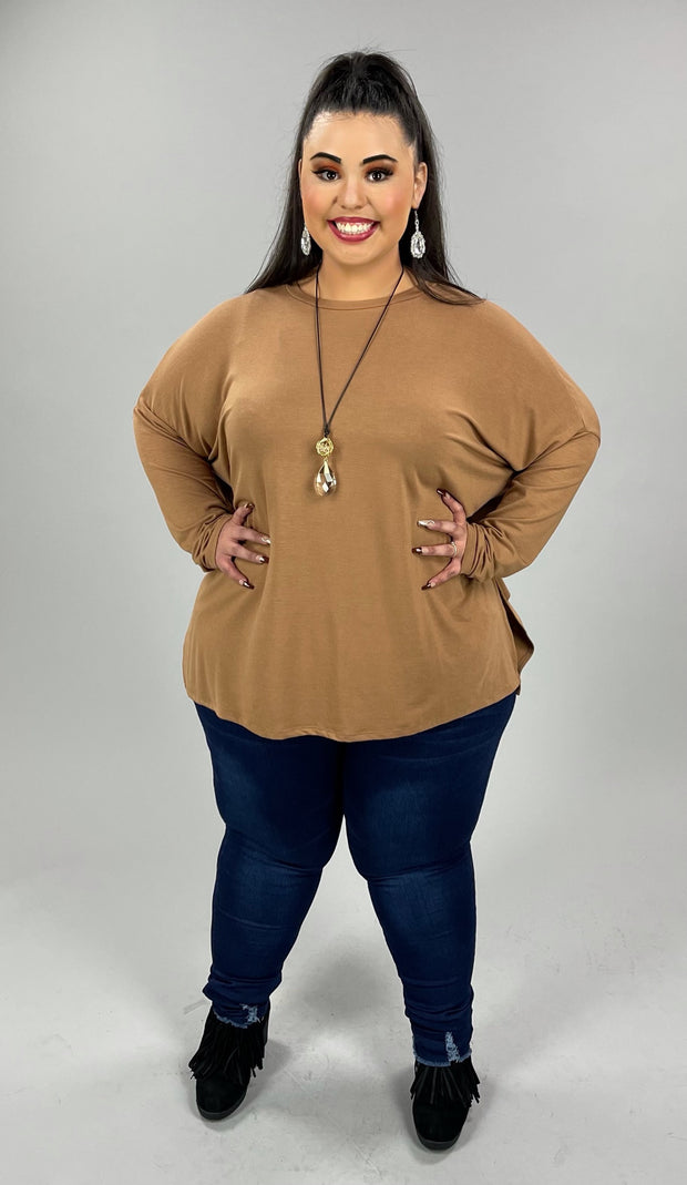 35 SLS-H {Hold Me Near} Deep Camel Long Sleeve Top PLUS SIZE 1X 2X 3X