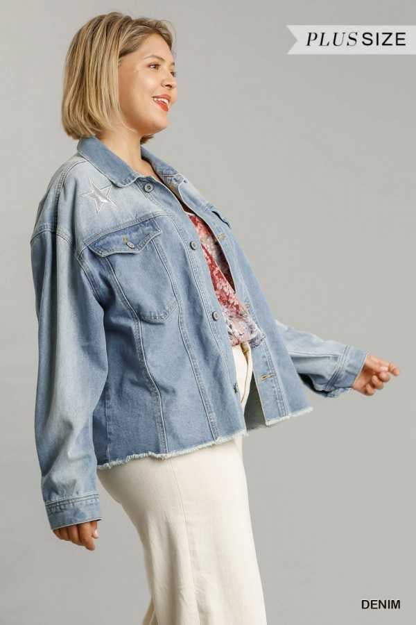 SALE!! 21 OT-D {Seeing Stars} UMGEE Denim Jacket W/Stars PLUS SIZE XL 1X 2X