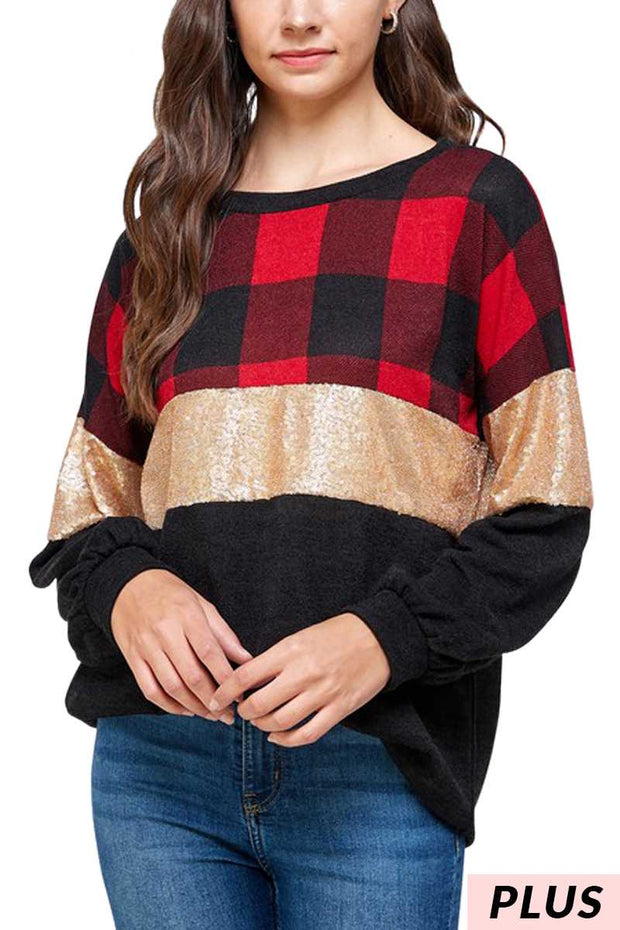 SALE!! 21 CP-P {Call You Soon} Red Black Plaid  Contrast Top PLUS SIZE XL 2X 3X