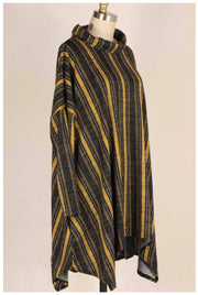 SALE!! PQ-B {Time Together} Mustard Charcoal  Stripe Cowl Neck Tunic PLUS SIZE XL 2X 3X