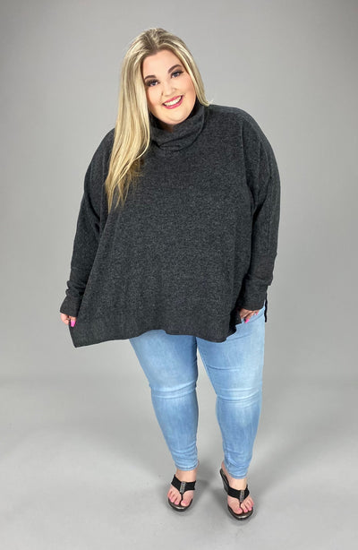 59 SLS-A {Reflections} Charcoal Oversized Turtleneck Top PLUS SIZE 1X 2X 3X