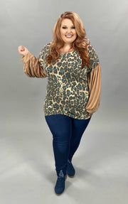 SALE! 21 CP-B {Meant Well}  Mocha Teal Leopard Knit Top PLUS SIZE XL 2X 3X