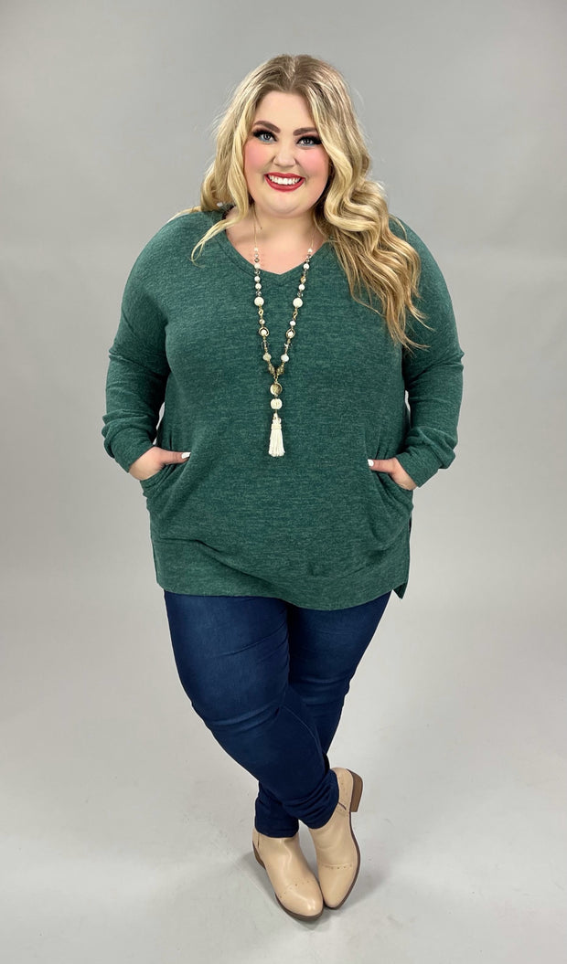 56 SLS-J {Cozy Nights} Hunter Green V-Neck Top PLUS SIZE 1X 2X 3X 1X