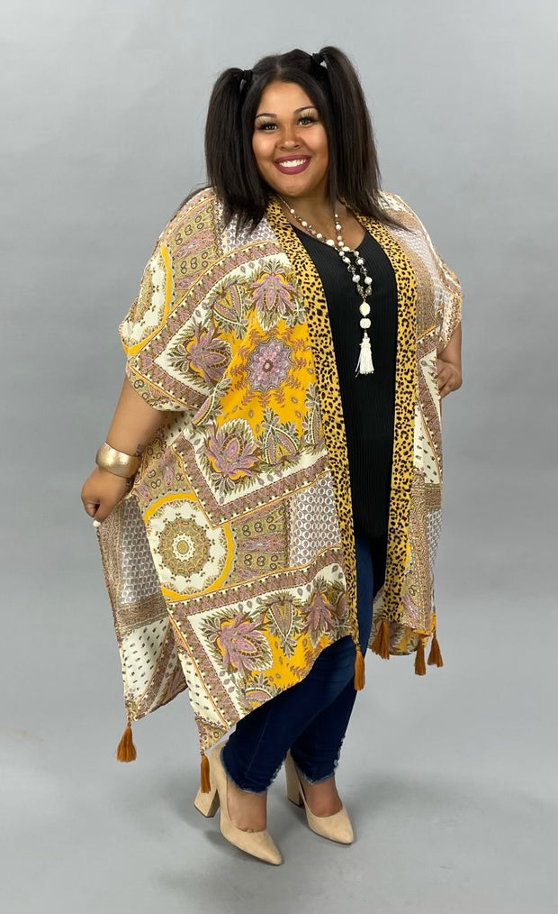 SALE! 66 OT-L {Slowing Down} Multi Print Cardigan Fringe Detail SALE!! PLUS SIZE XL 1X 2X