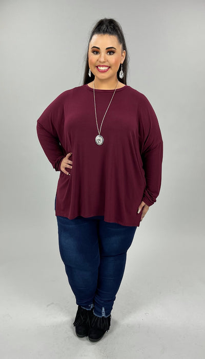 35 SLS-C {Hold Me Near} BURGUNDY Long Sleeve Top PLUS SIZE 1X 2X 3X