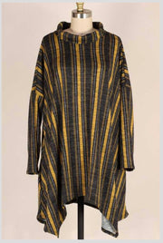 SALE!! PQ-B {Time Together} Mustard Charcoal  Stripe Cowl Neck Tunic PLUS SIZE XL 2X 3X